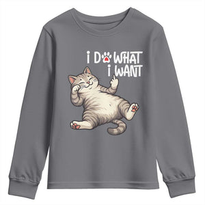 Funny Cat Youth Sweatshirt I Do What I Want TS12 Charcoal Print Your Wear