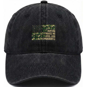 Hunter Life Joke Washed Cotton Baseball Cap Hunting Makes Me Feel Less Murdery TS12 Washed Cap Universal Fit Black Print Your Wear