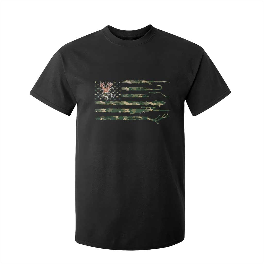 Hunting And Fishing Life T Shirt For Kid American Flag TS12 Black Print Your Wear