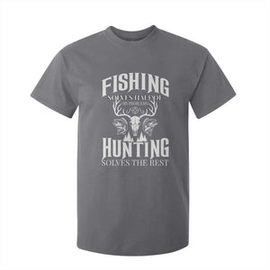 Hunter Fishermen Gifts T Shirt For Kid Fishing Solves Half Hunting Solves The Rest TS12 Charcoal Print Your Wear