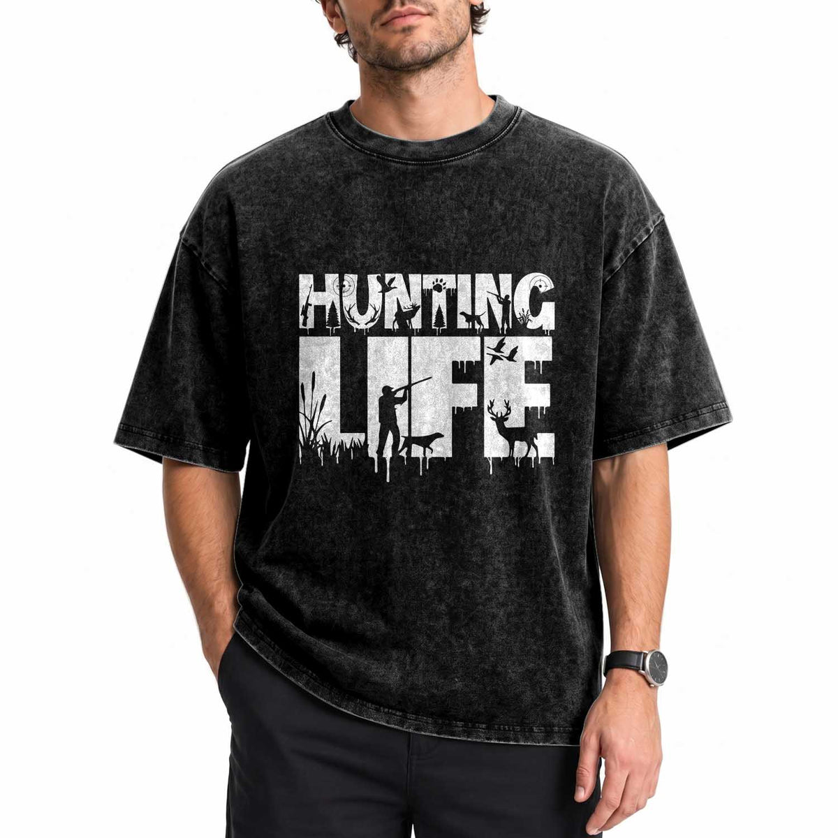 Hunting Life Washed Cotton T-Shirt Funny Hunter Gift