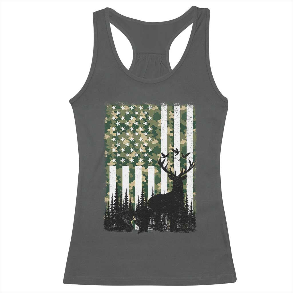 Deer Hunting Racerback Tank Top American Flag Camo Gift TS12 Dark Heather Print Your Wear