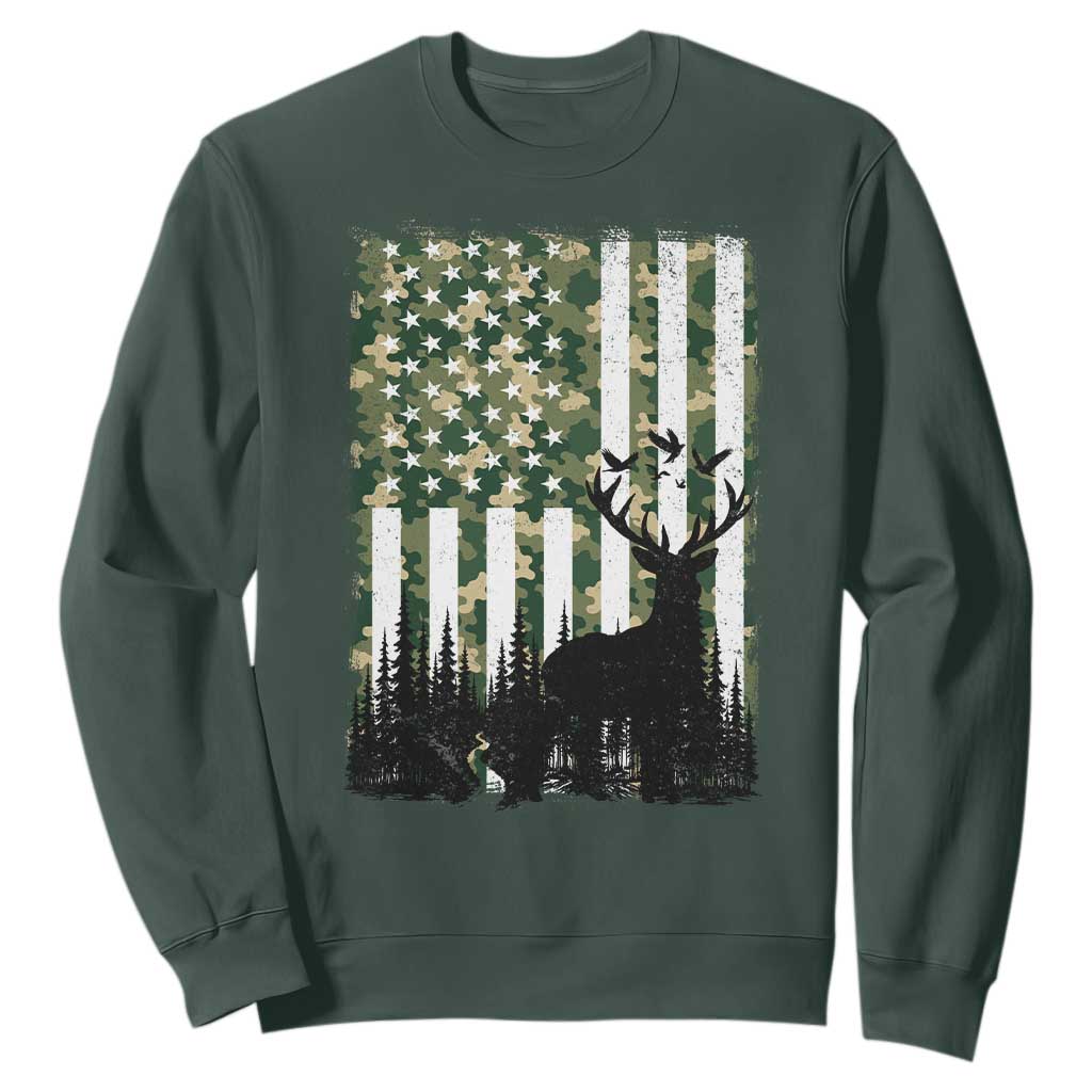 Deer Hunting Sweatshirt American Flag Camo Gift TS12 Dark Forest Green Print Your Wear