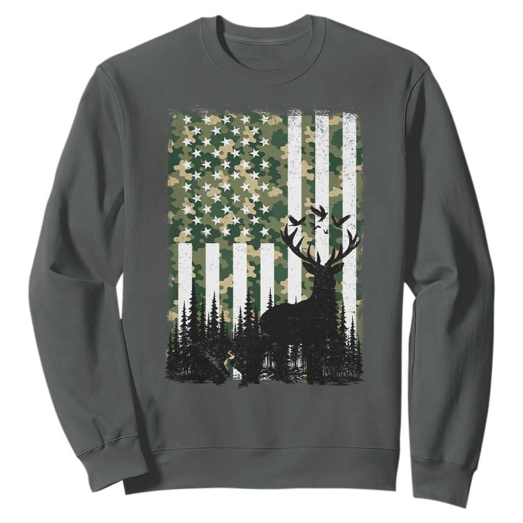 Deer Hunting Sweatshirt American Flag Camo Gift TS12 Dark Heather Print Your Wear
