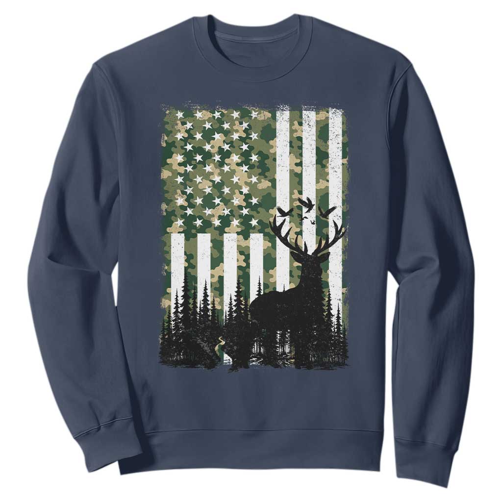 Deer Hunting Sweatshirt American Flag Camo Gift TS12 Navy Print Your Wear