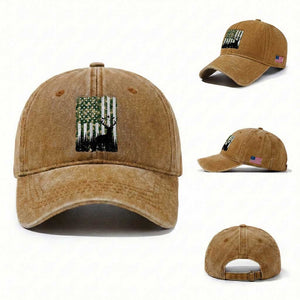 Deer Hunting Washed Cotton Baseball Cap American Flag Camo Gift TS12 Washed Cap Universal Fit Yellow Ochre Print Your Wear