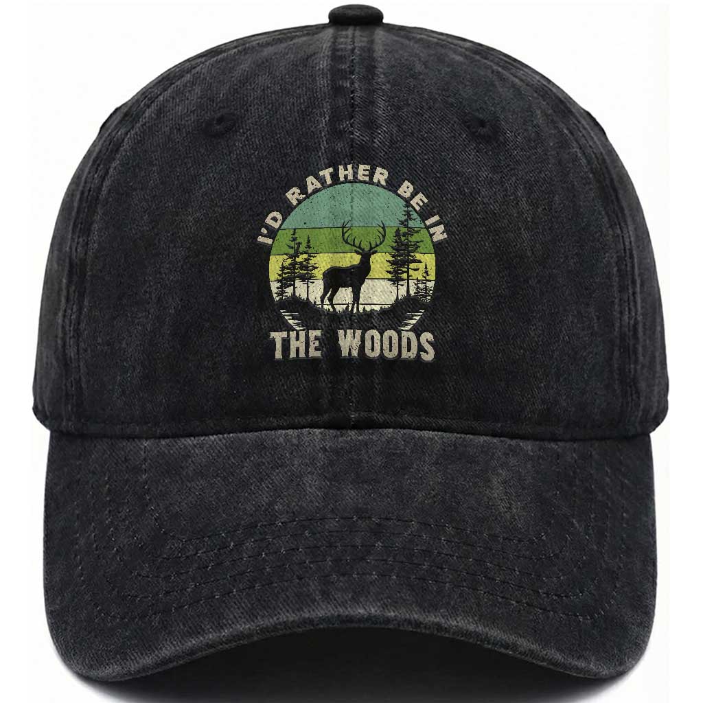 Hunting Season Washed Cotton Baseball Cap I Would Rather Be In The Woods TS12 Washed Cap Universal Fit Black Print Your Wear