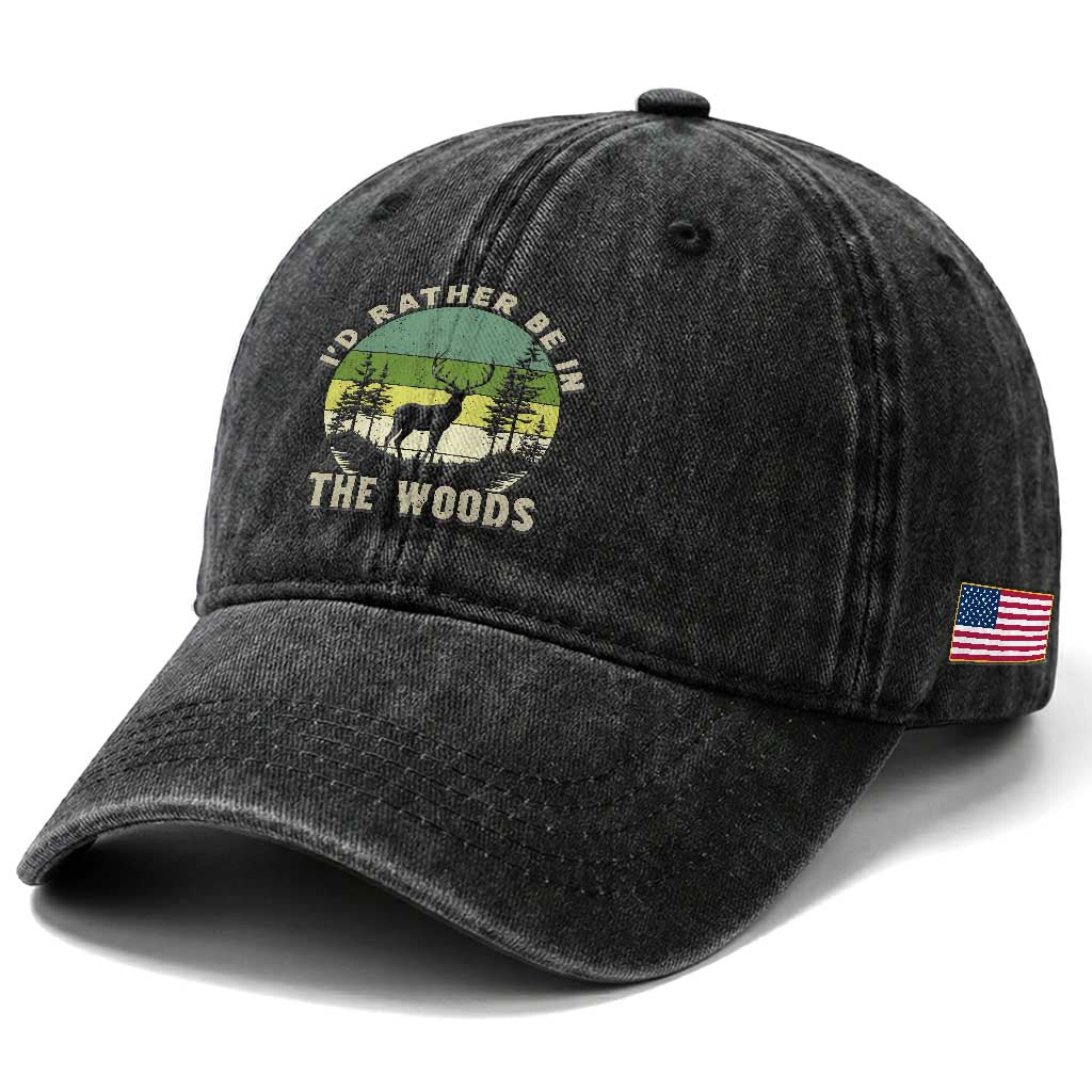 Hunting Season Washed Cotton Baseball Cap I Would Rather Be In The Woods TS12 Print Your Wear