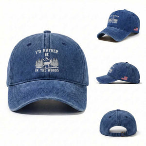 I Would Rather Be In The Woods Washed Cotton Baseball Cap Deer Hunter Gift TS12 Washed Cap Universal Fit Royal Blue Print Your Wear