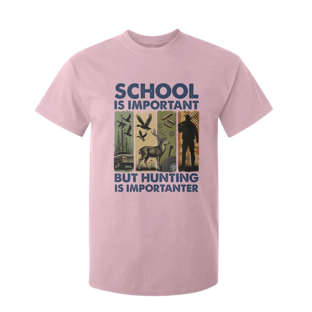 School Is Important But Hunting Is Importanter T Shirt For Kid Retro Deer Hunting Gift TS12 Light Pink Print Your Wear