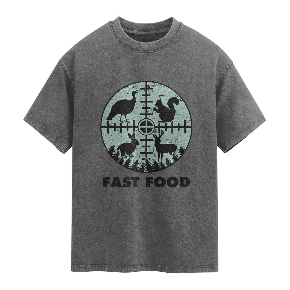 Funny Hunter Joke Washed Cotton T-Shirt Hunting Fast Food Animals