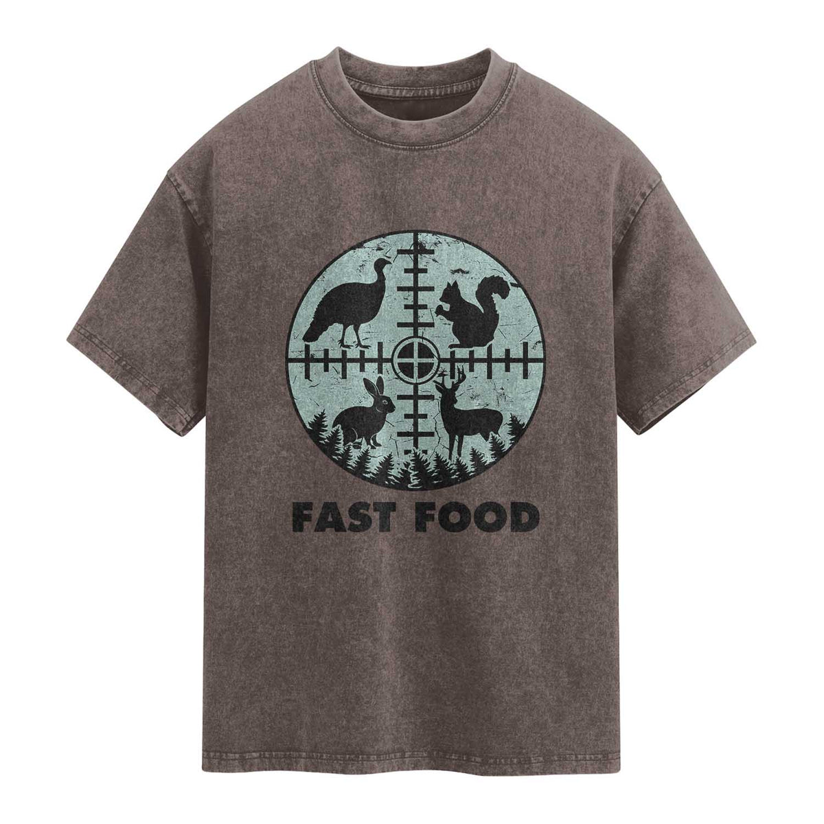 Funny Hunter Joke Washed Cotton T-Shirt Hunting Fast Food Animals