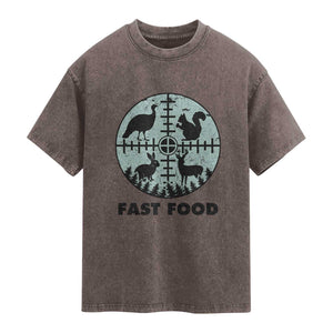Funny Hunter Joke Washed Cotton T-Shirt Hunting Fast Food Animals