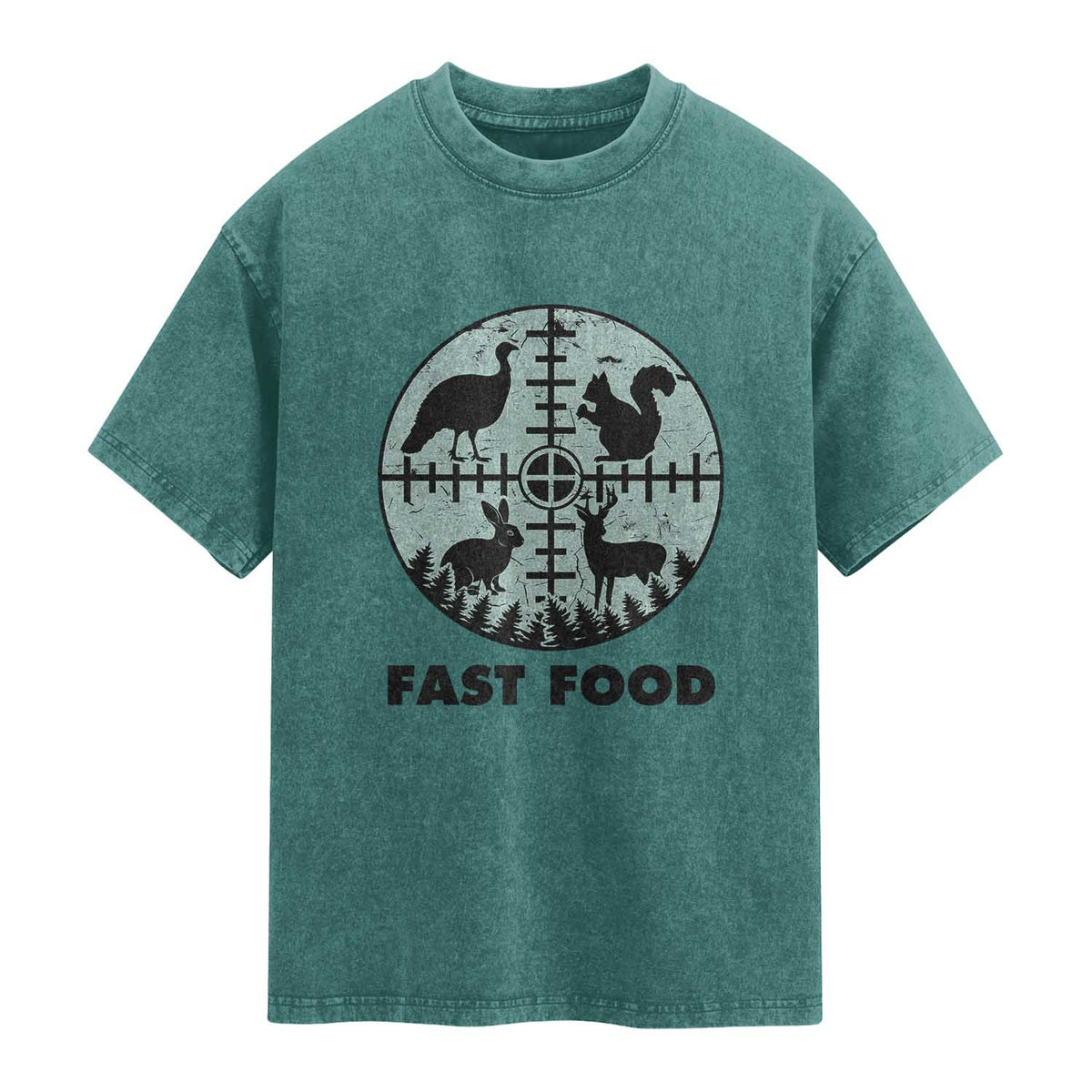 Funny Hunter Joke Washed Cotton T-Shirt Hunting Fast Food Animals