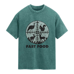 Funny Hunter Joke Washed Cotton T-Shirt Hunting Fast Food Animals