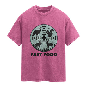 Funny Hunter Joke Washed Cotton T-Shirt Hunting Fast Food Animals
