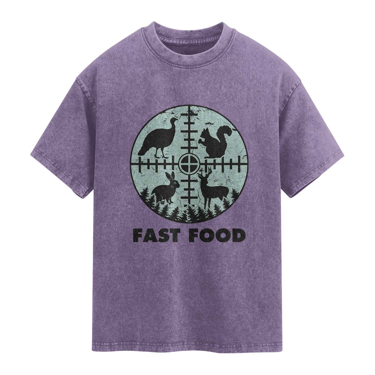Funny Hunter Joke Washed Cotton T-Shirt Hunting Fast Food Animals