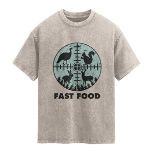 Funny Hunter Joke Washed Cotton T-Shirt Hunting Fast Food Animals
