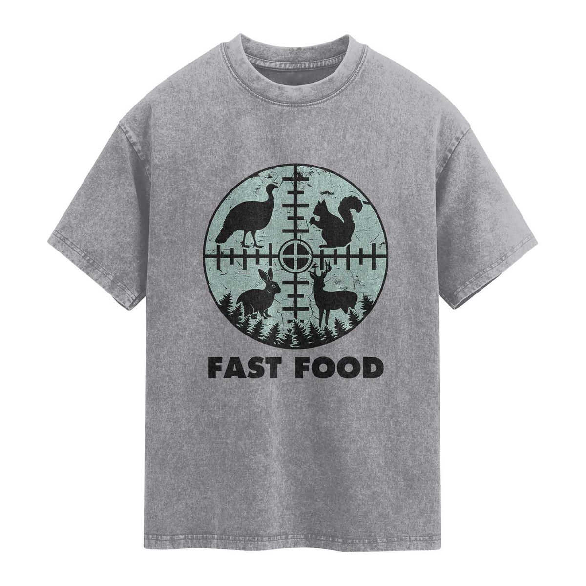 Funny Hunter Joke Washed Cotton T-Shirt Hunting Fast Food Animals