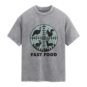 Funny Hunter Joke Washed Cotton T-Shirt Hunting Fast Food Animals