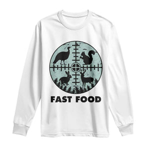 Funny Hunter Joke Long Sleeve Shirt Hunting Fast Food Animals TS12 White Print Your Wear