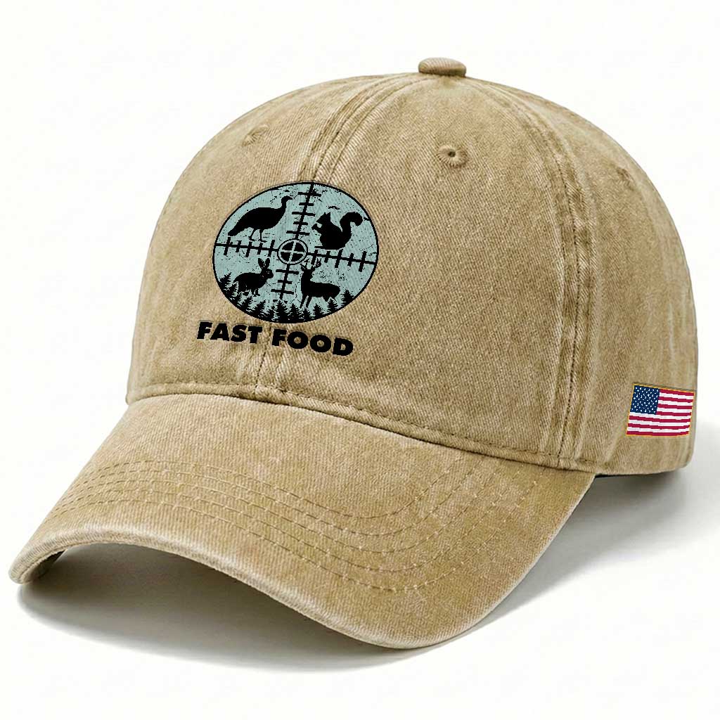 Funny Hunter Joke Washed Cotton Baseball Cap Hunting Fast Food Animals TS12 Print Your Wear