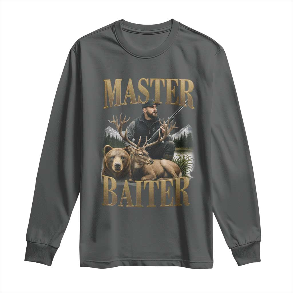 Hunting Lovers Dad Gift Long Sleeve Shirt Master Baiter TS12 Dark Heather Print Your Wear