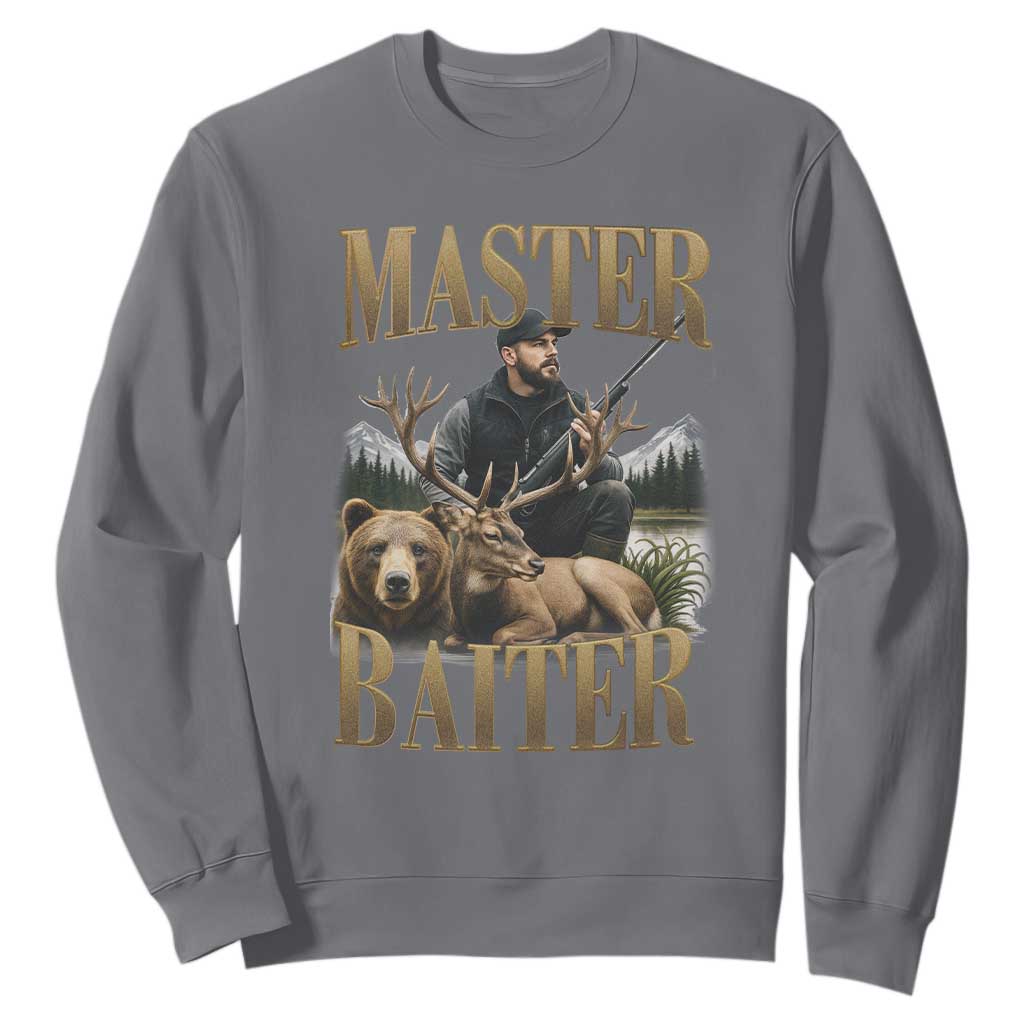 Hunting Lovers Dad Gift Sweatshirt Master Baiter TS12 Charcoal Print Your Wear