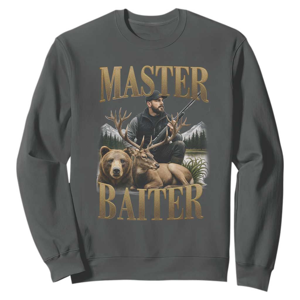 Hunting Lovers Dad Gift Sweatshirt Master Baiter TS12 Dark Heather Print Your Wear