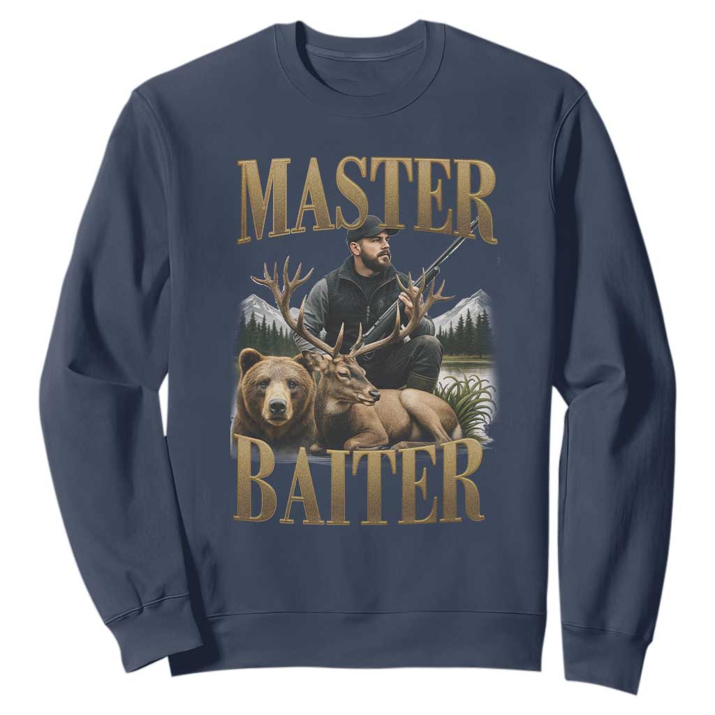 Hunting Lovers Dad Gift Sweatshirt Master Baiter TS12 Navy Print Your Wear