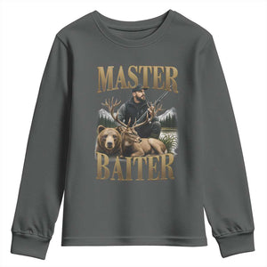 Hunting Lovers Dad Gift Youth Sweatshirt Master Baiter TS12 Dark Heather Print Your Wear