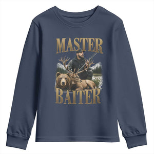 Hunting Lovers Dad Gift Youth Sweatshirt Master Baiter TS12 Navy Print Your Wear