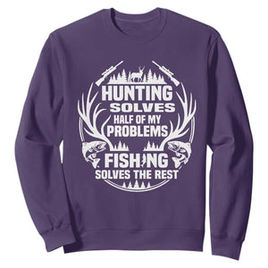 Fishing Hunting Solve Problems Sweatshirt Gift Idea For Hunter Fisherman TS12 Purple Print Your Wear