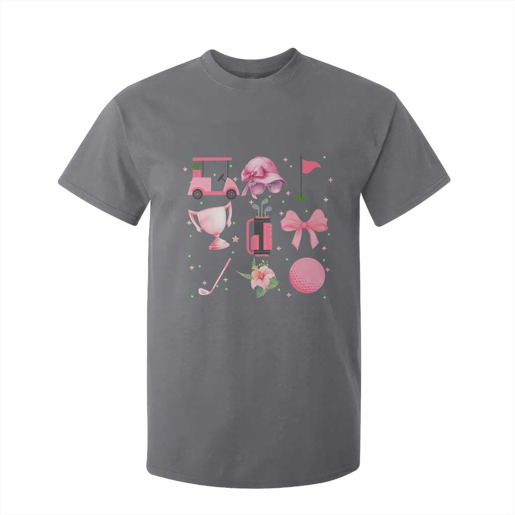 Womens Golf Lover T Shirt For Kid Cute Pink Bow Golf Sports Gift TS12 Charcoal Print Your Wear