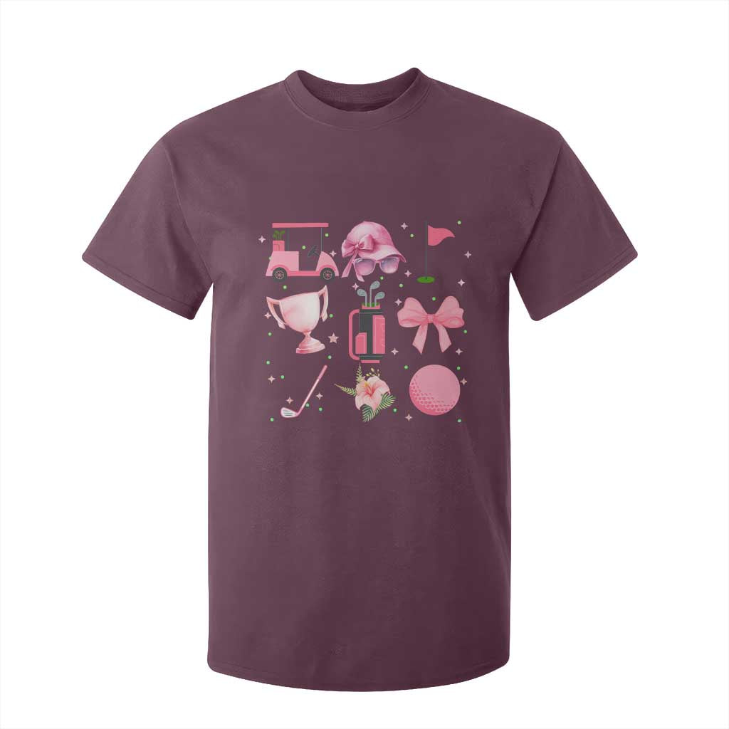 Womens Golf Lover T Shirt For Kid Cute Pink Bow Golf Sports Gift TS12 Maroon Print Your Wear