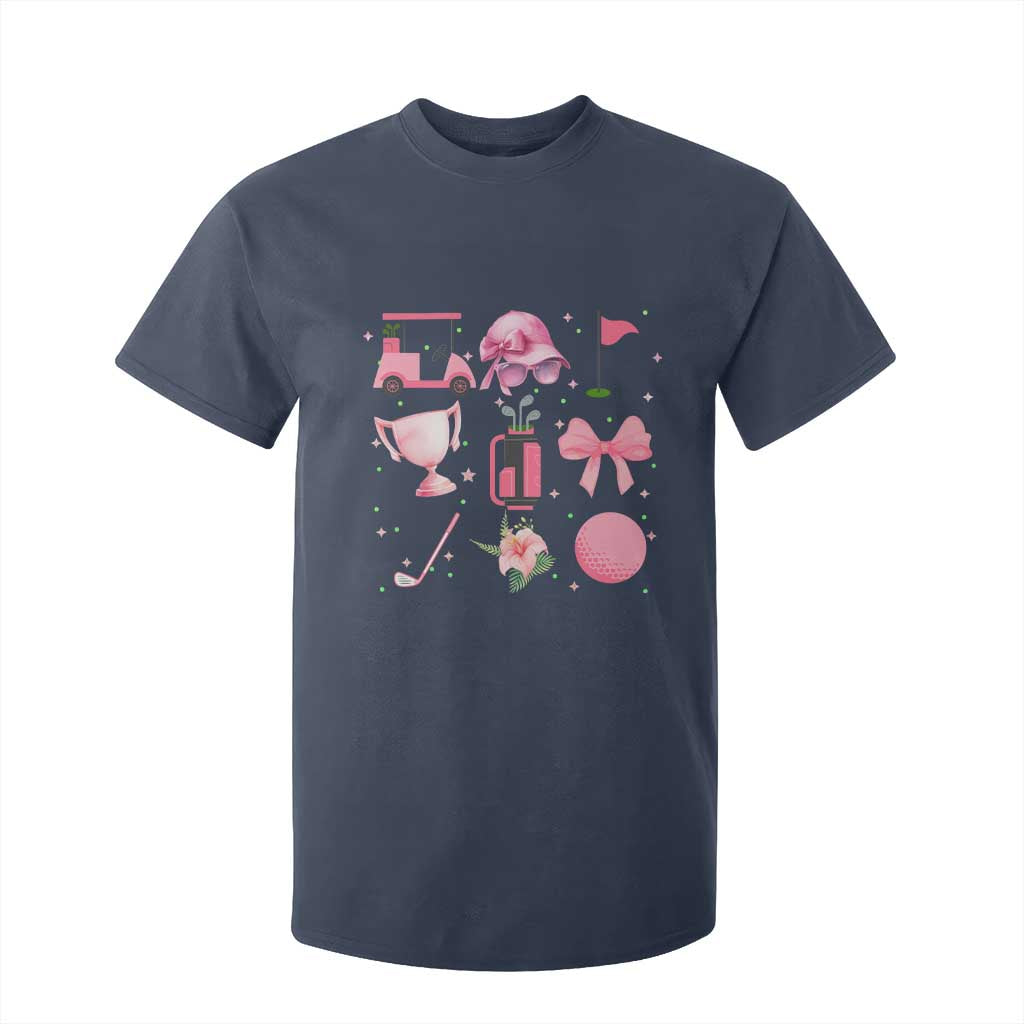 Womens Golf Lover T Shirt For Kid Cute Pink Bow Golf Sports Gift TS12 Navy Print Your Wear