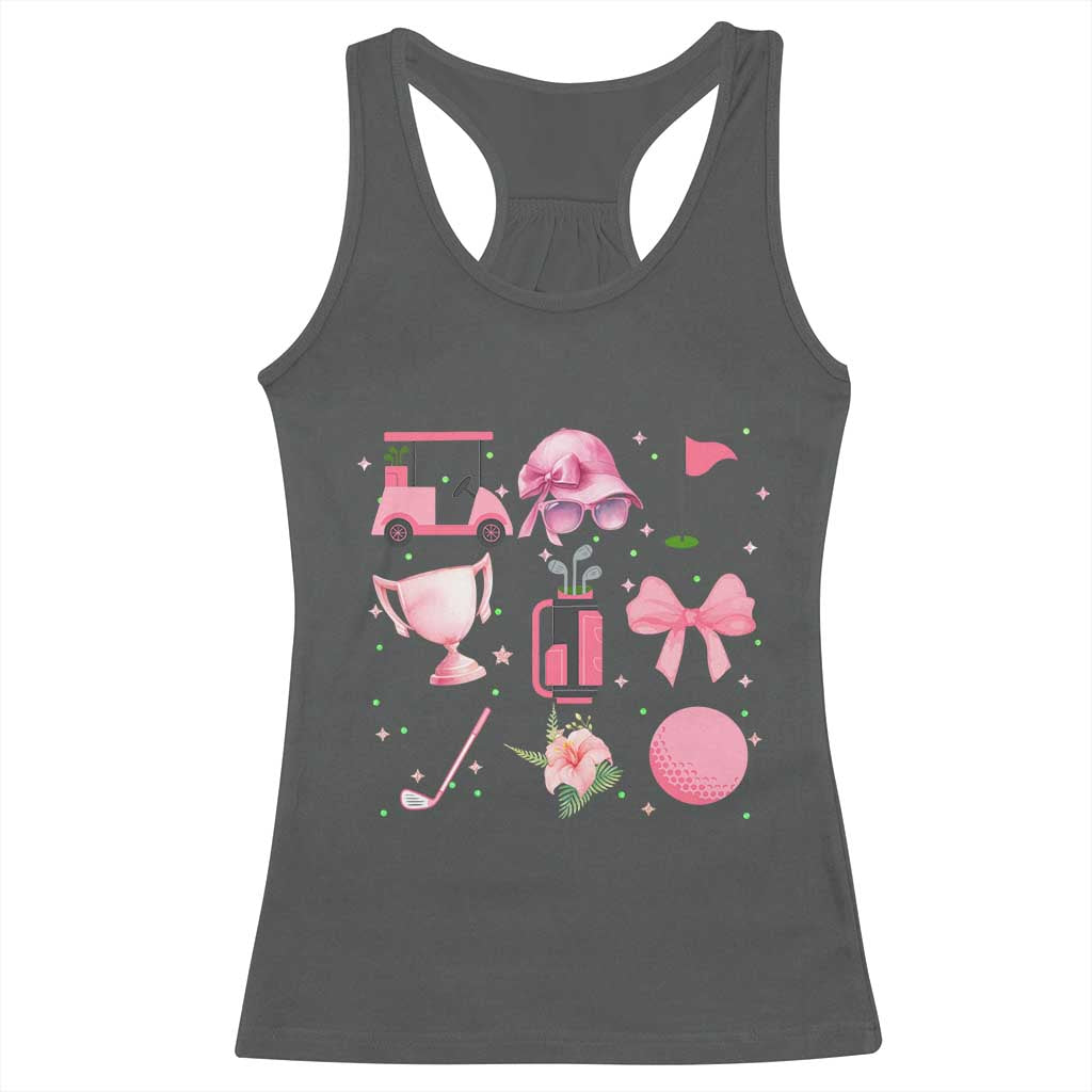 Womens Golf Lover Racerback Tank Top Cute Pink Bow Golf Sports Gift TS12 Dark Heather Print Your Wear
