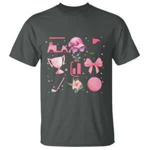 Womens Golf Lover T Shirt Cute Pink Bow Golf Sports Gift TS12 Dark Heather Print Your Wear