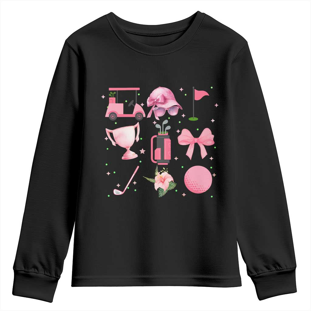 Womens Golf Lover Youth Sweatshirt Cute Pink Bow Golf Sports Gift TS12 Black Print Your Wear