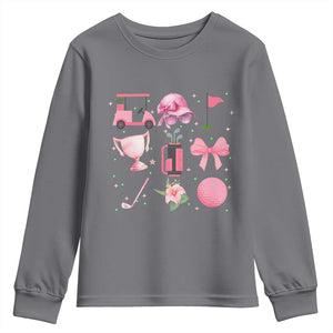 Womens Golf Lover Youth Sweatshirt Cute Pink Bow Golf Sports Gift TS12 Charcoal Print Your Wear