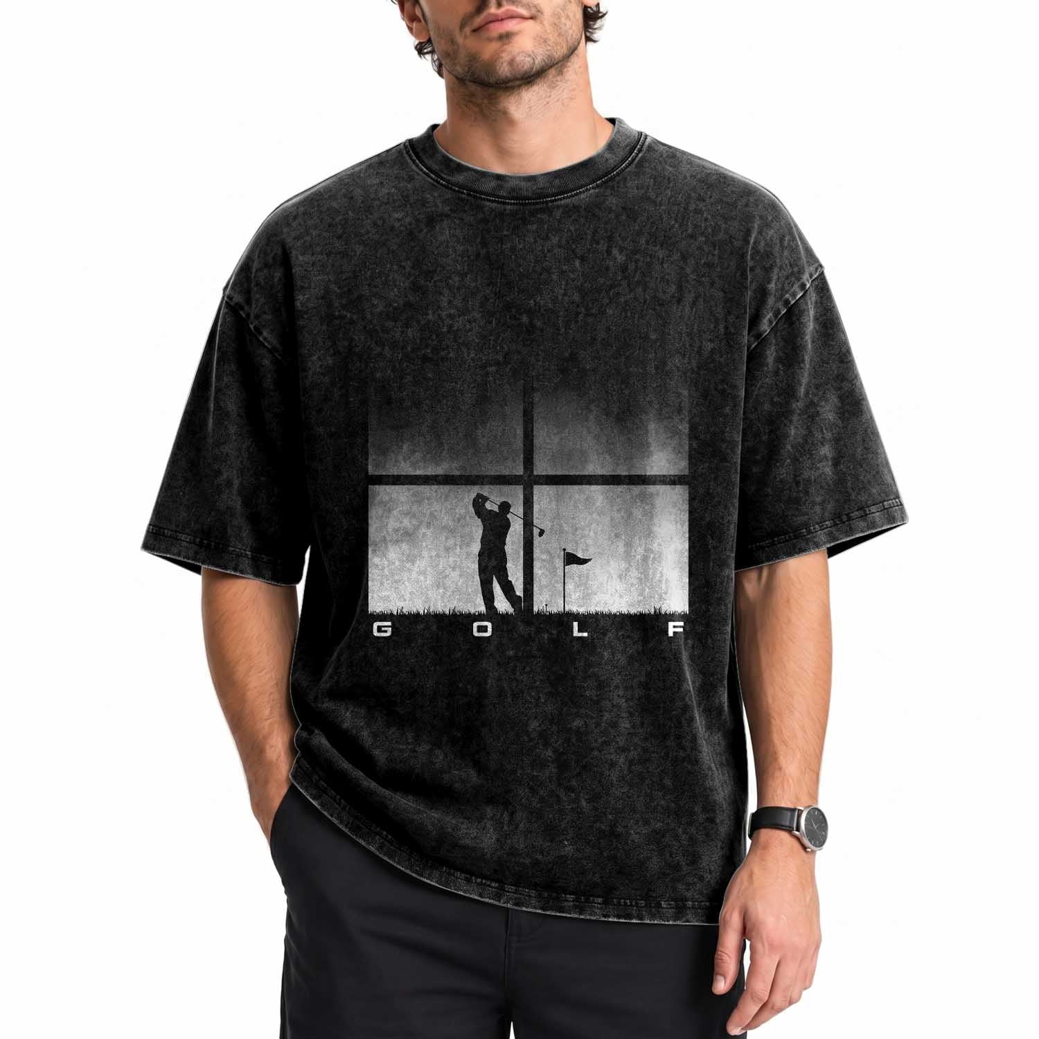 Gift For Sports Lover Washed Cotton T-Shirt Retro Golf Silhouette Art