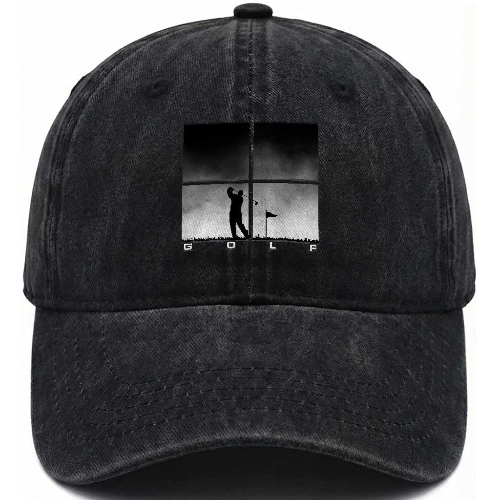 Gift For Sports Lover Washed Cotton Baseball Cap Retro Golf Silhouette Art TS12 Print Your Wear