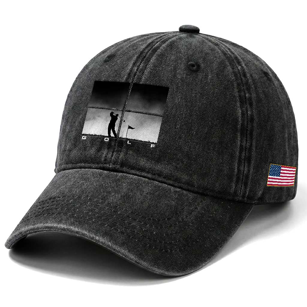 Gift For Sports Lover Washed Cotton Baseball Cap Retro Golf Silhouette Art TS12 Print Your Wear