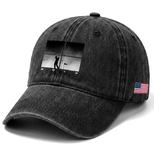 Gift For Sports Lover Washed Cotton Baseball Cap Retro Golf Silhouette Art TS12 Print Your Wear