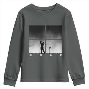 Gift For Sports Lover Youth Sweatshirt Retro Golf Silhouette Art TS12 Dark Heather Print Your Wear