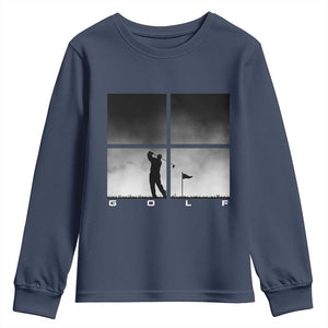 Gift For Sports Lover Youth Sweatshirt Retro Golf Silhouette Art TS12 Navy Print Your Wear