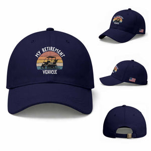 My Retirement Vehicle Golf Cart Baseball Cap Funny Retired Golfer Gift TS12 Baseball Cap Universal Fit Dark Blue Print Your Wear