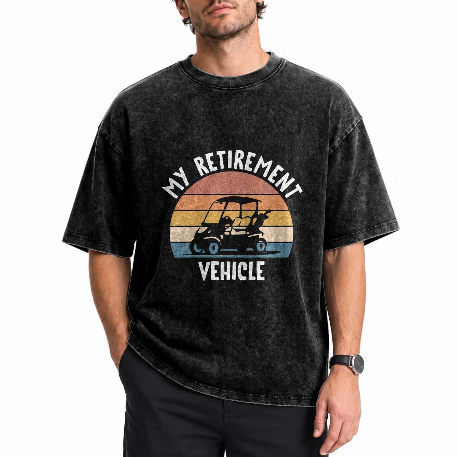 My Retirement Vehicle Golf Cart Washed Cotton T-Shirt Funny Retired Golfer Gift
