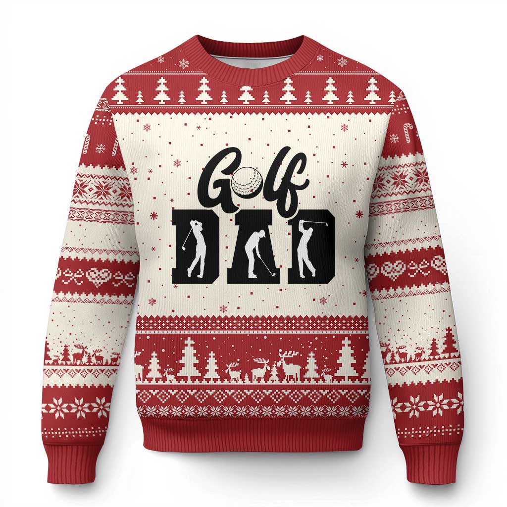 Golf Dad Ugly Christmas Sweater Gift For Sport Lover TS12 Beige Red Print Your Wear