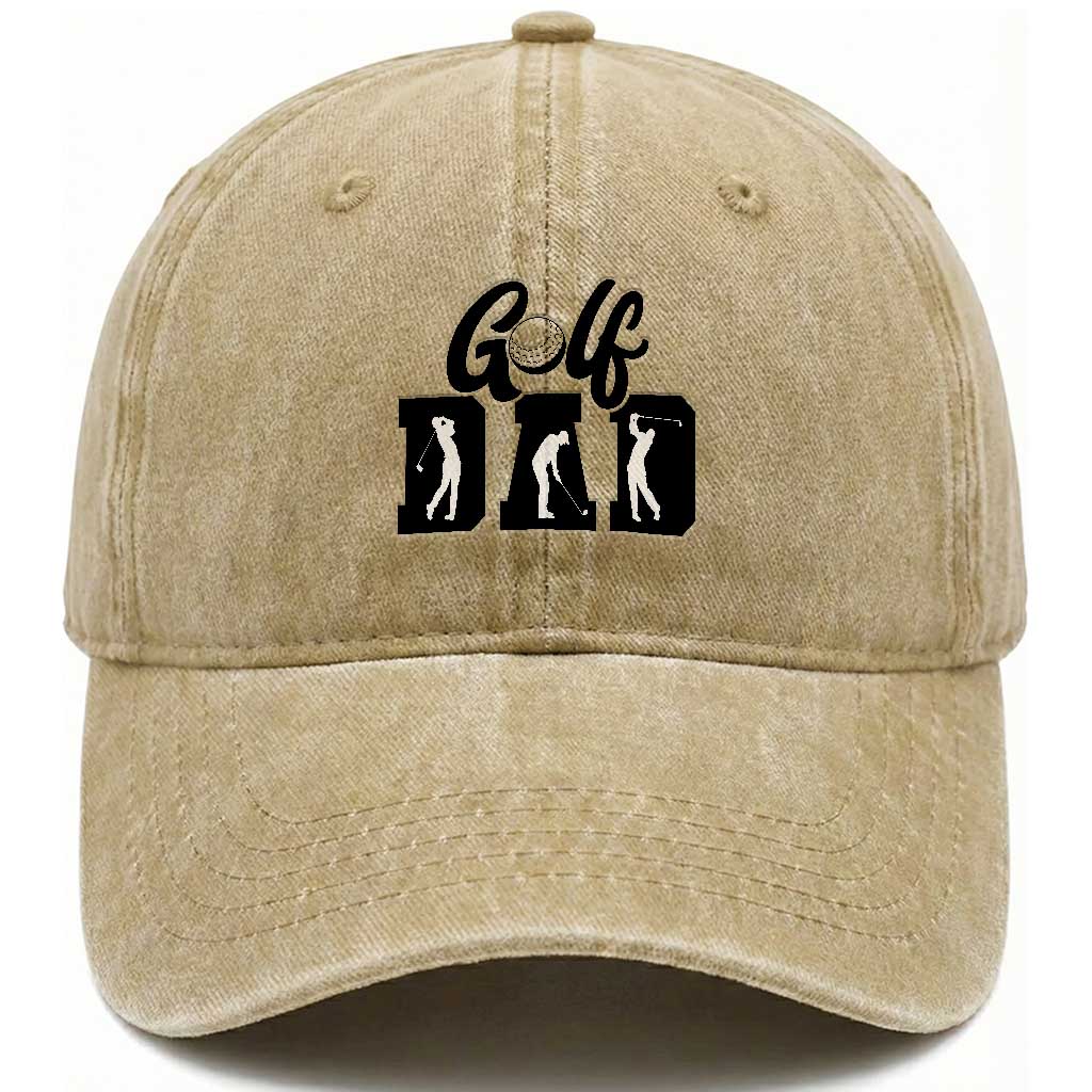Golf Dad Washed Cotton Baseball Cap Gift For Sport Lover TS12 Washed Cap Universal Fit Khaki Print Your Wear